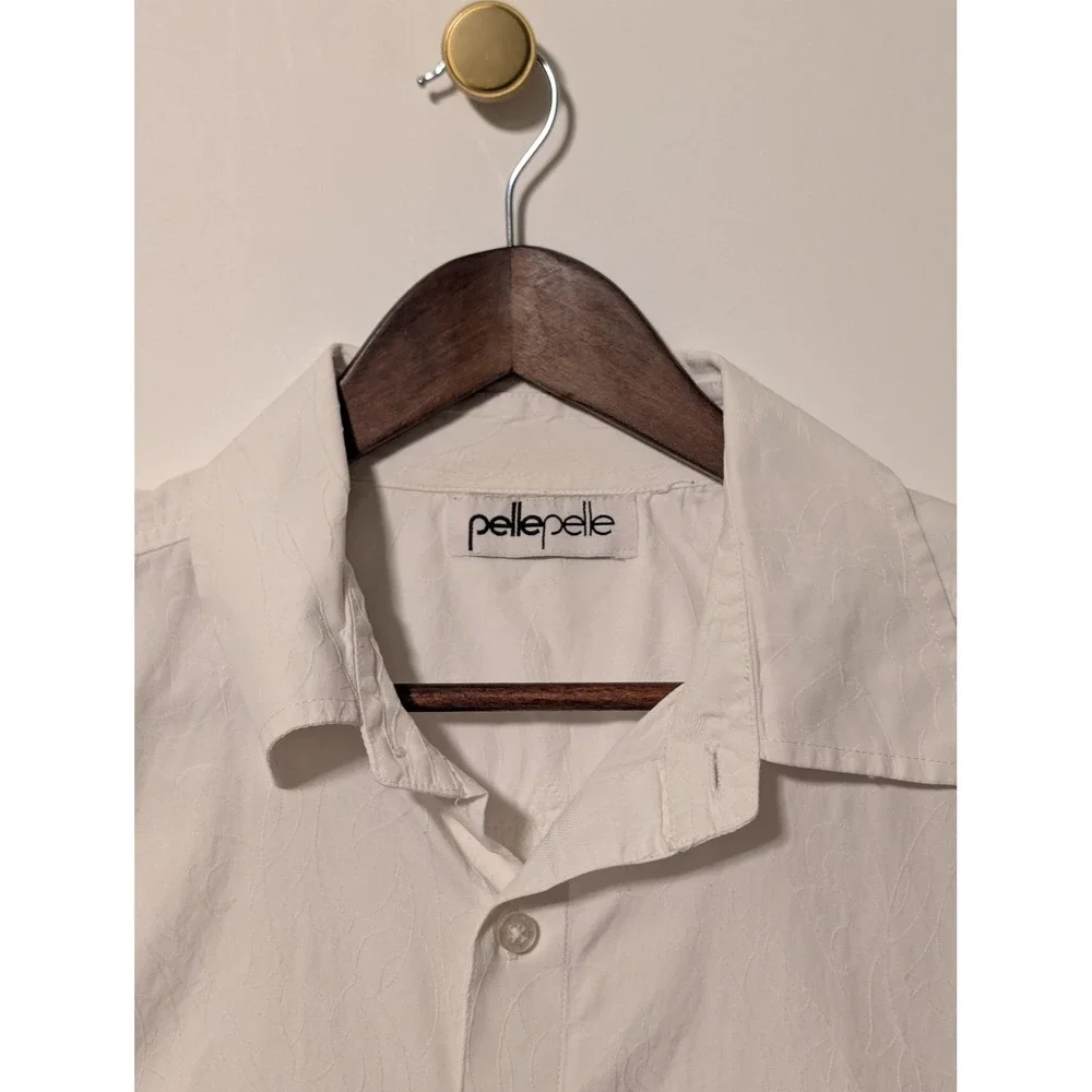 Pelle Pelle Button Up Shirt Mens XL White Good Embroidered Y2K Streetwear Baggy